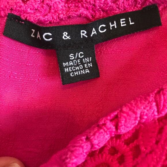 Zac & Rachel pink bohemian top crochet detail long sleeve solid tasseled Small - Picture 3 of 3